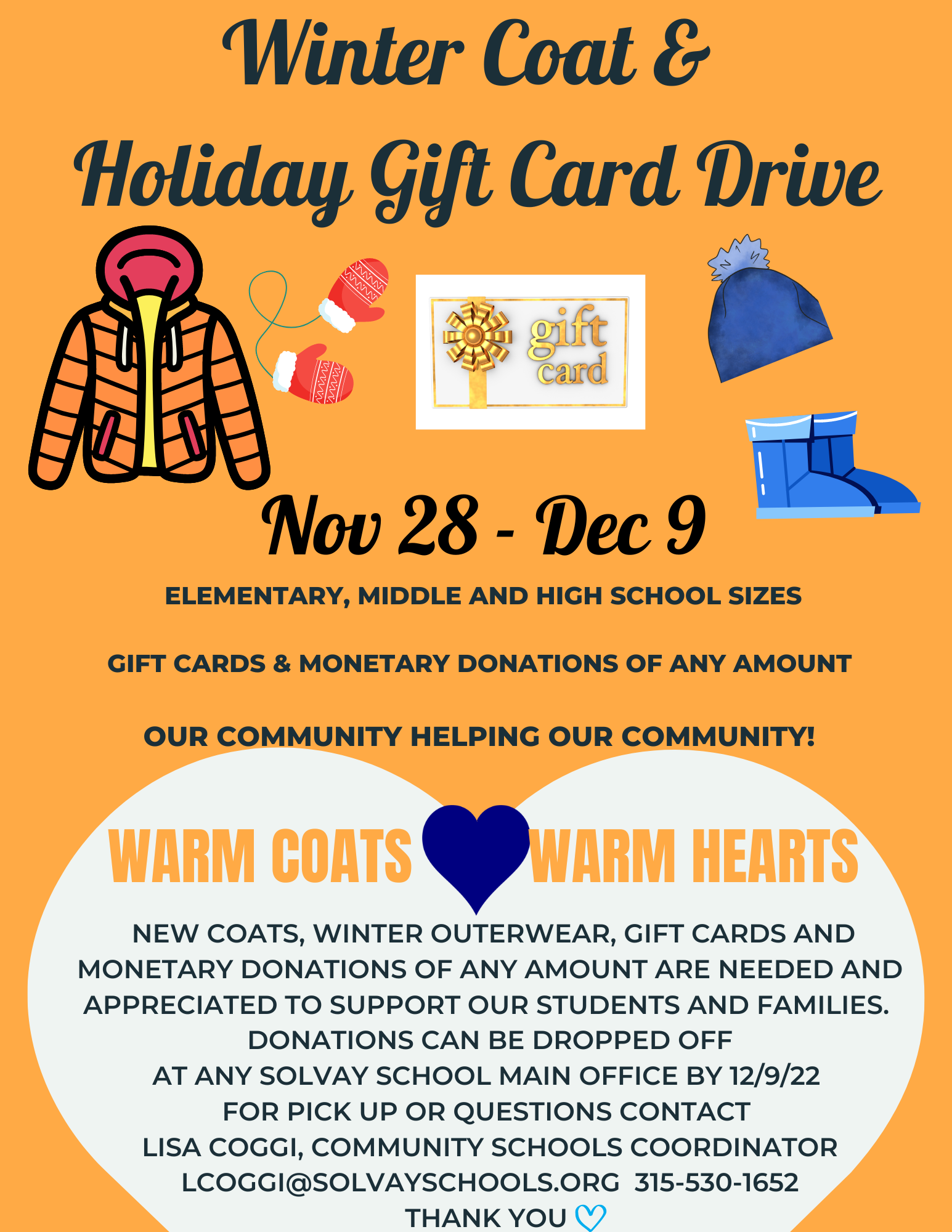 Coat& Gift Card Drive 11/2812/9 Solvay Union Free School District